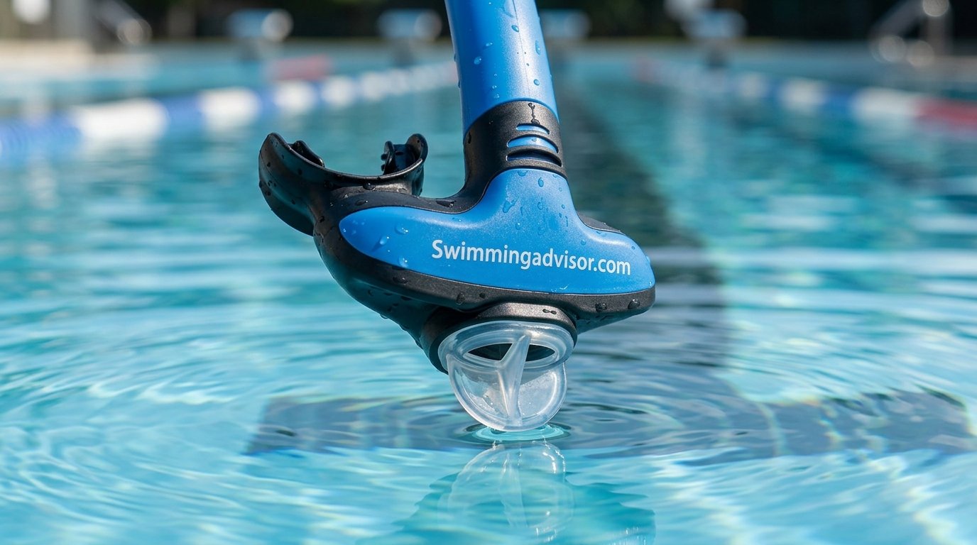 Close-up of a center mount swim snorkel head unit and purge valve