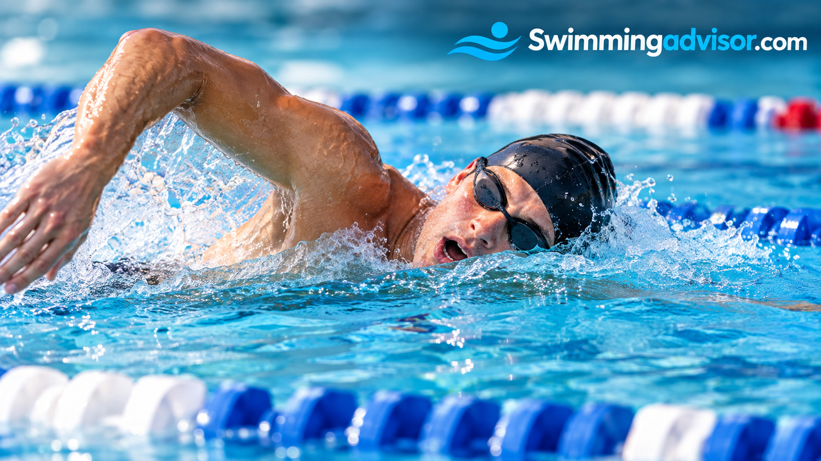 Swimmer breathing mid-stroke during a steady freestyle set